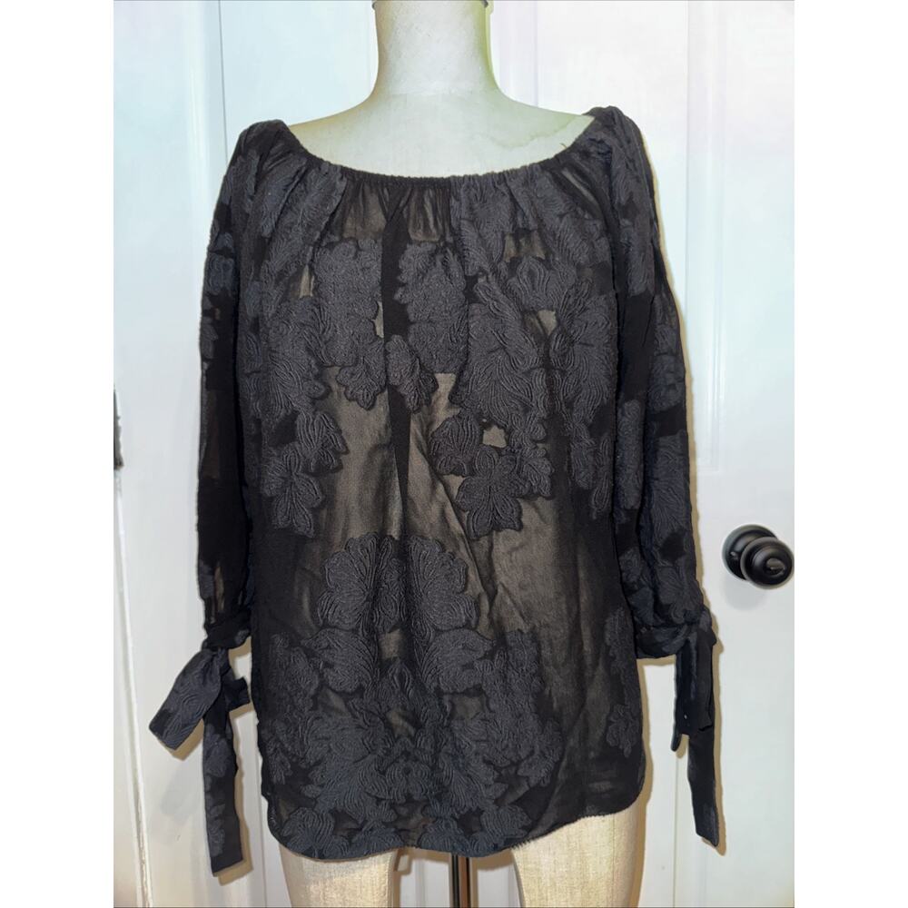 WILFRED x ARITZIA Black Lourdes‎ Sheer Applique Top Size XS